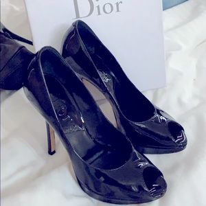 DIOR PEEP BLACK PATENT  PUMPS SZ 36.5